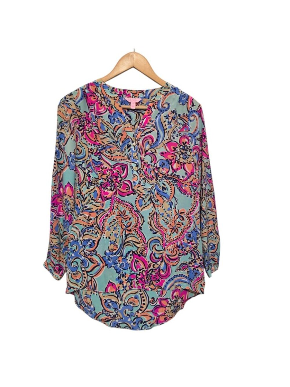 Lilly Pulitzer Elsa Silk Top XS Paisley Floral Long Sleeve Blouse 58745 - Picture 2 of 10